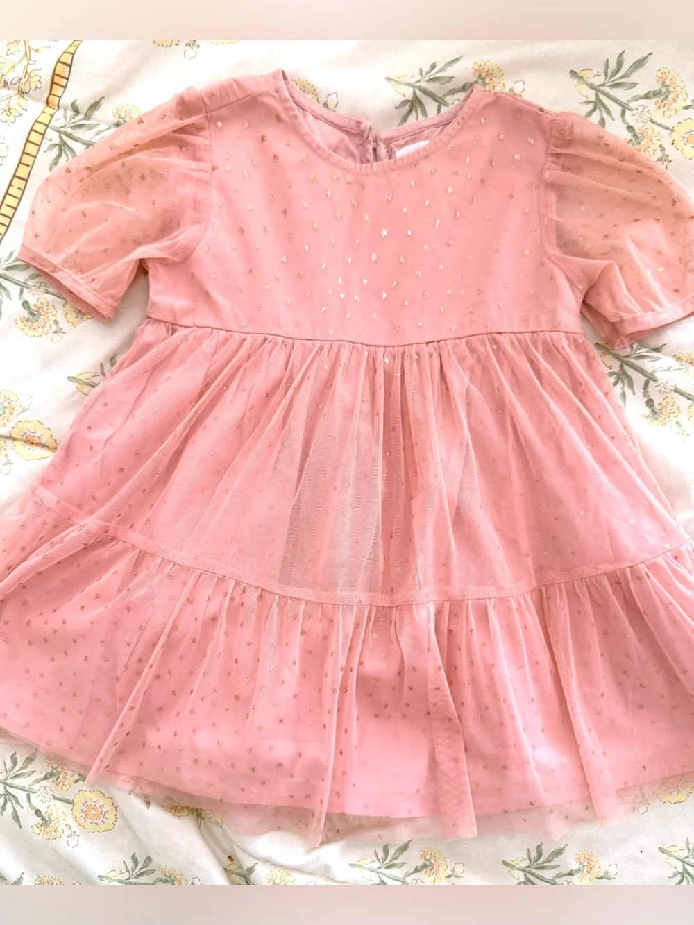 Baby gap tulle tiered tutu fancy party dress pink with gold stars 2t
